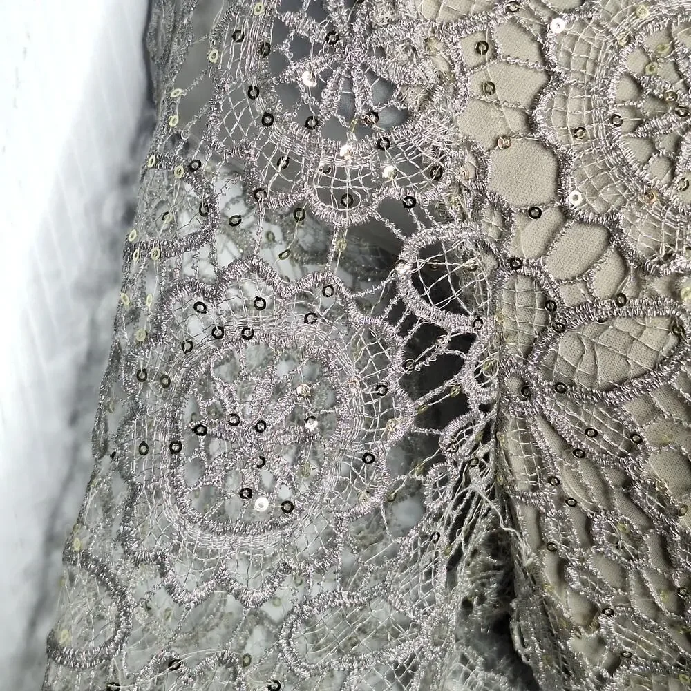 Adrianna Papell Lace Overlay Dress Metallic Sequin Long Sleeve 12 Formal Evening